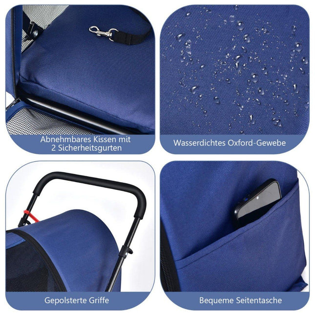 4-in-1 Multifunktions-Kinderwagen, doppellagiger Haustier-Kinderwagen, Blau