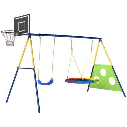 4-in-1 schommelset met nestschommel, basketbal- en voetbaldoel