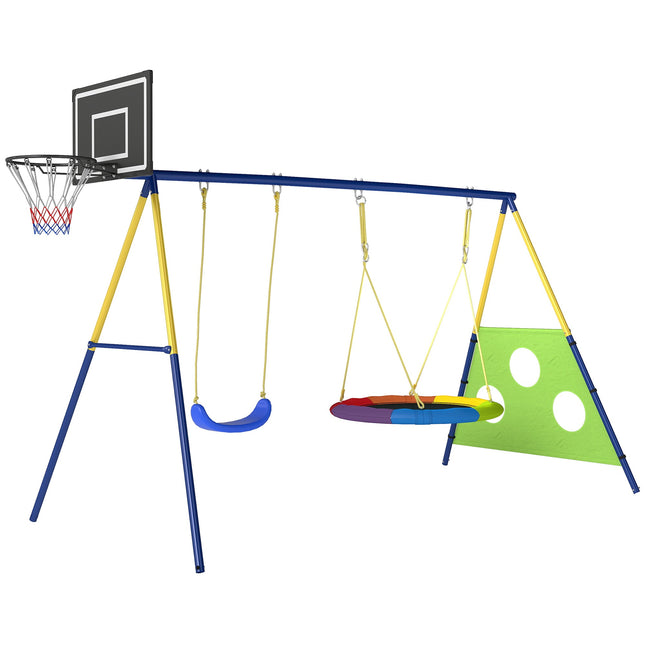 4-in-1 Schaukelset mit Nestschaukel, Basketball- und Fußballtor