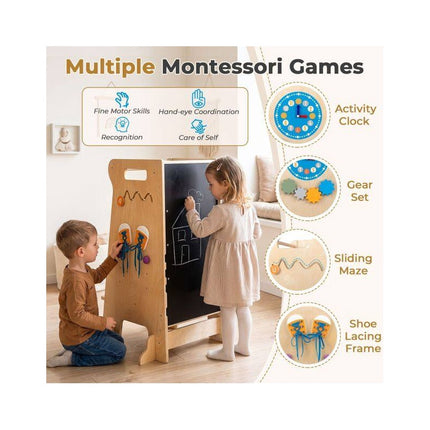 4-in-1 Toddler Tower with Slide and Chalkboard, Montessori Kitchen Step Stool