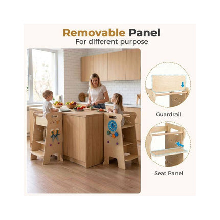 4-in-1 Toddler Tower with Slide and Chalkboard, Montessori Kitchen Step Stool