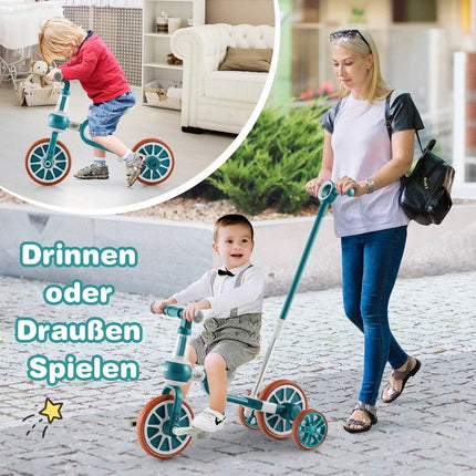 4-in-1 Toddler Tricycle with Parent Handle, Green