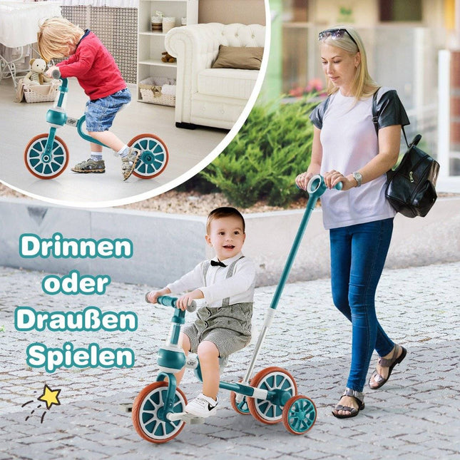 4-in-1 Toddler Tricycle with Parent Handle, Green