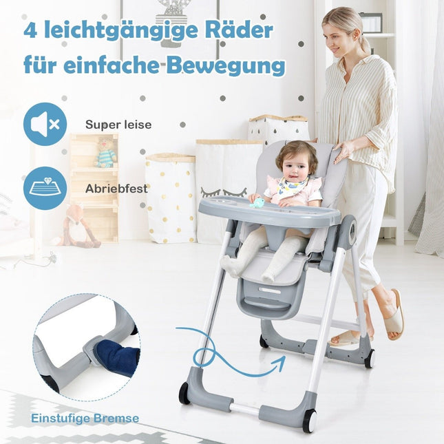 4 in 1 Babyhochstuhl faltbarer Babystuhl mit Liegefunktion 84 x 56 x 104 cm Grau