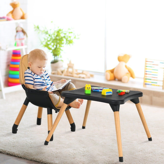 4-in-1 Babyhochstuhl mit Sicherheitsgurt &amp; abnehmbarem Tablett Kindersitzgruppe Braun