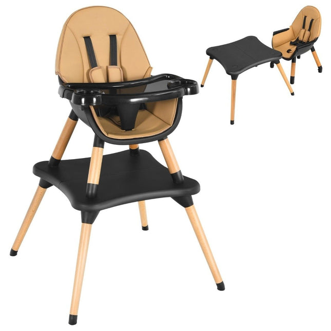 4-in-1 Babyhochstuhl mit Sicherheitsgurt &amp; abnehmbarem Tablett Kindersitzgruppe Braun