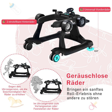 4 in 1 Lauflernwagen faltbar Lauflernwagen 73 x 61 x 51,5/53,5/55,5 cm schwarz