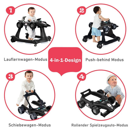 4 in 1 Lauflernwagen faltbar Lauflernwagen 73 x 61 x 51,5/53,5/55,5 cm schwarz