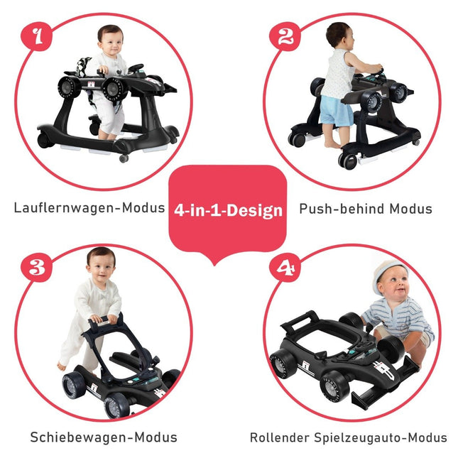 4 in 1 Lauflernwagen faltbar Lauflernwagen 73 x 61 x 51,5/53,5/55,5 cm schwarz