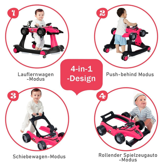 4 in 1 Lauflernwagen faltbar Lauflernwagen 73 x 64 x 50,5/53,5/55,5 cm rosa