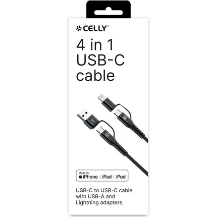 Kabel 4v1 USB-C/USB-A na USB-C/Lightning max 60W 2 m černá