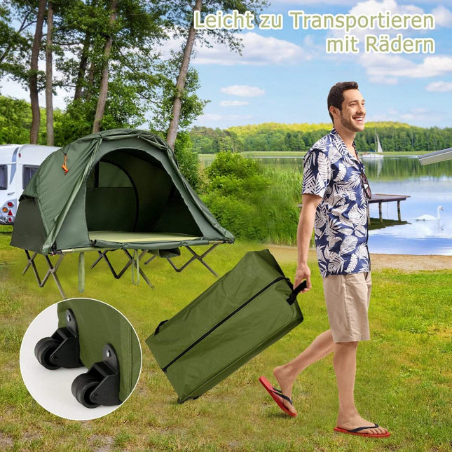 4 in 1 Campingzelt-Set für 2 Personen mit Abdeckung und Matratze 194 x 146 x 160 cm grün