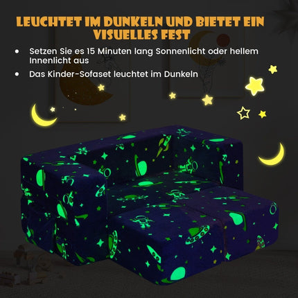 4 in 1 Kindersessel mit 2 Ottomanen &amp; abnehmbarem Bezug leuchtet im Dunkeln 107 x 52 x 41,5 cm
