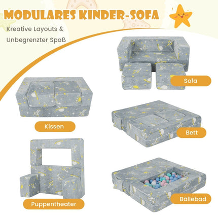 4 in 1 Kindersessel mit 2 Ottomanen &amp; abnehmbarem Bezug leuchtet im Dunkeln 107 x 52 x 41,5 cm