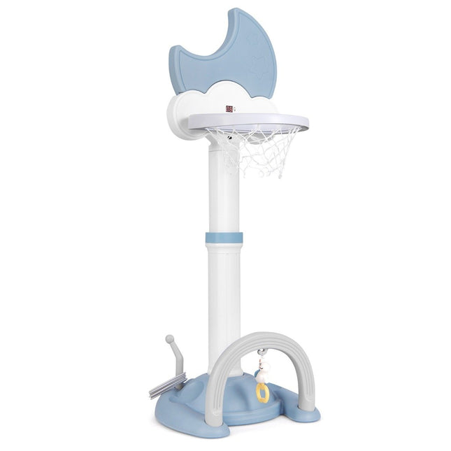 4 in 1 Kinder Basketballkorb Set mit Basketball &amp; Fußball &amp; Ringwurf-Basketballständer blau