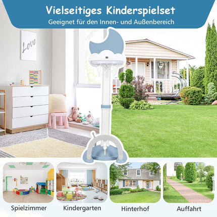 4-in-1 kinderbasketbalset met basketbal-, voetbal- en ringwerpbasketbalstandaard blauw