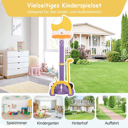 4 in 1 children's basketball hoop set with basketball &amp; Football &amp; Ring toss basketball stand yellow