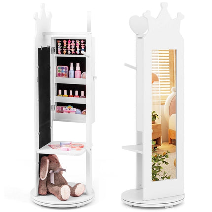 Armoire à bijoux pour enfants 4 en 1 avec miroir pivotant à 360° et miroir pleine longueur blanc