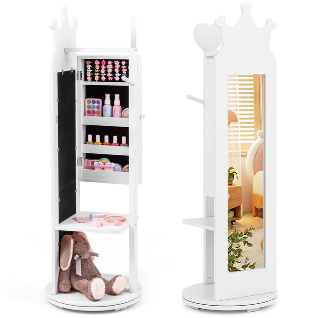 Armoire à bijoux pour enfants 4 en 1 avec miroir pivotant à 360° et miroir pleine longueur blanc