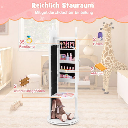 Armoire à bijoux pour enfants 4 en 1 avec miroir pivotant à 360° et miroir pleine longueur blanc