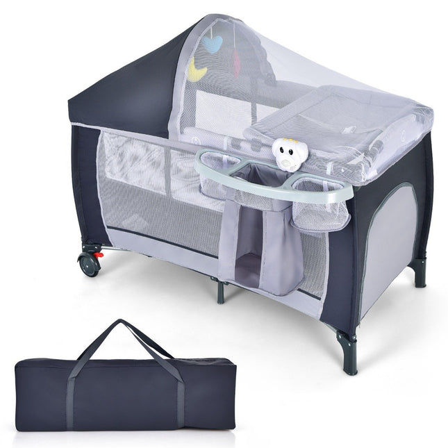 Lit de voyage pliant 4 en 1 et berceau pour bébé 123 x 63 x 76 cm gris