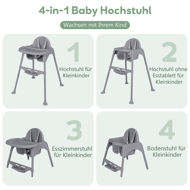 4 in 1 Hochstuhl Babyhochstuhl mit abnehmbarem Tablett Babyhochstuhl Grau