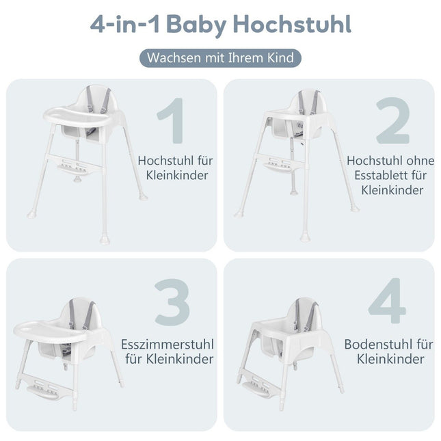 4 in 1 Hochstuhl Babyhochstuhl mit abnehmbarem Tablett Babyhochstuhl weiß