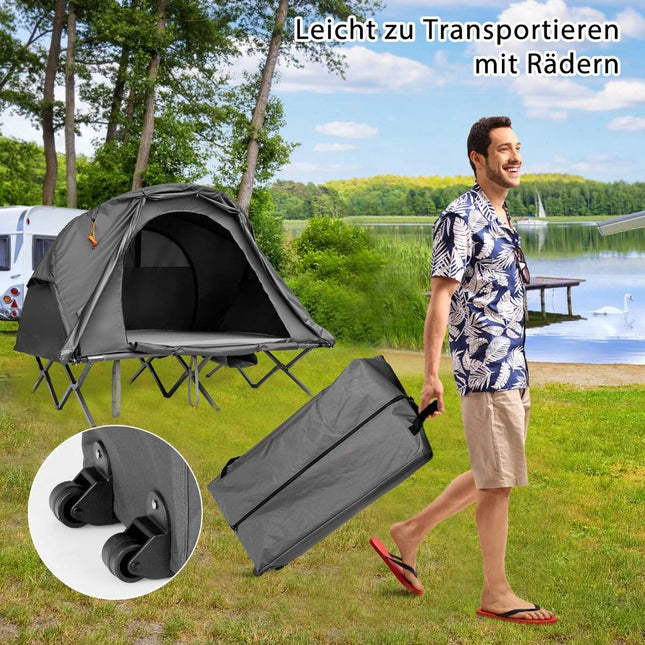 4 in 1 Wanderzelt-Set für 2 Personen mit Abdeckung und Matratze 194 x 146 x 160 cm grau