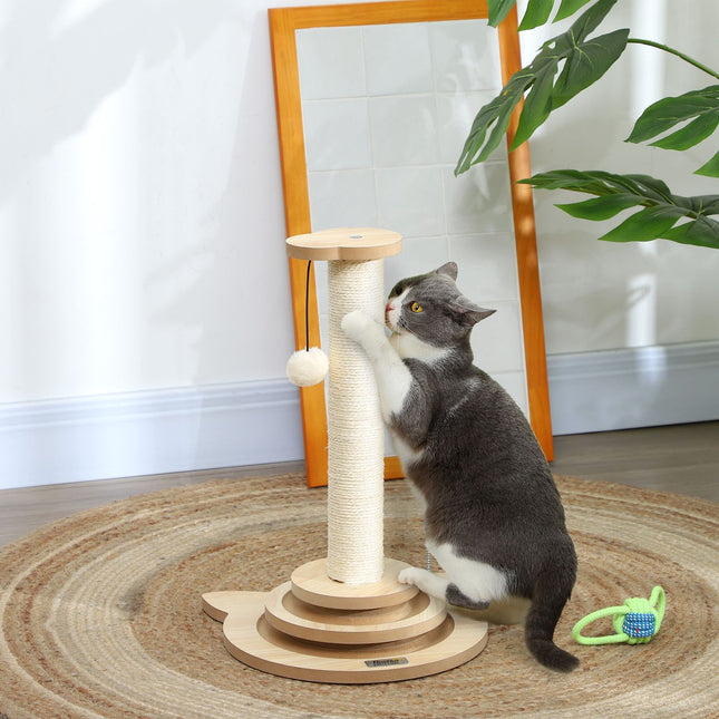 Katzenkratzbaum Sisal mit Spielball, Eiche, 49cm