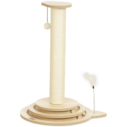 Cat scratching post, 69 cm sisal with play ball, oak finish