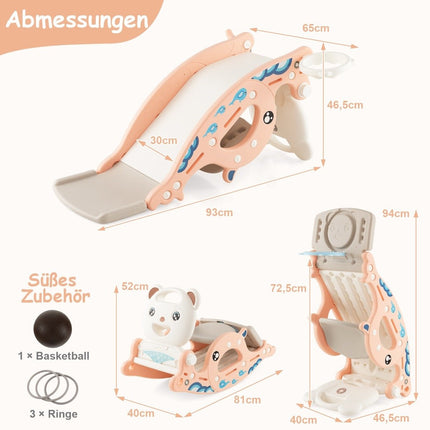 4-in-1 Rutschenspielzeug für Kinder mit Basketballkorb &amp; Ringspiel rosa