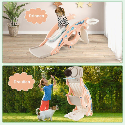 4-in-1 Rutschenspielzeug für Kinder mit Basketballkorb &amp; Ringspiel rosa