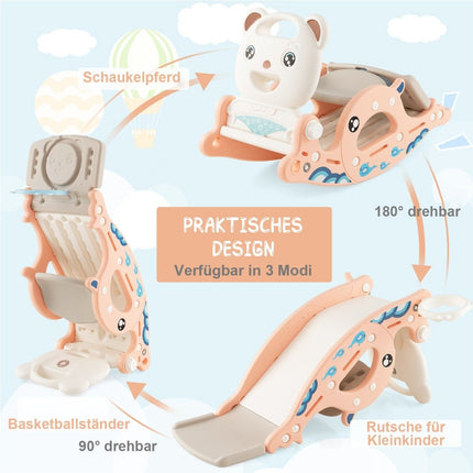 4-in-1 Rutschenspielzeug für Kinder mit Basketballkorb &amp; Ringspiel rosa