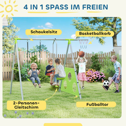 Kinder-Outdoor-Schaukelset - Rutsche, Reifenspiel, Zielwerfen und Schaukel