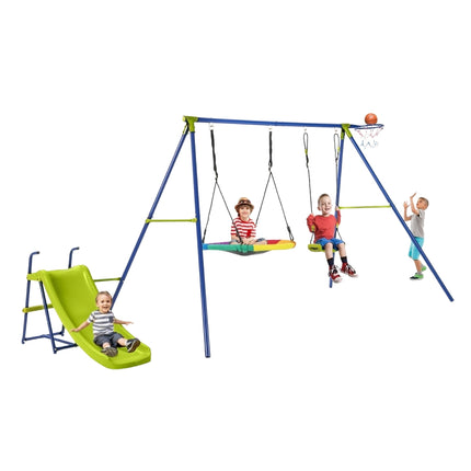 4-in-1-Schaukel für 3-12-Jährige. Robustes Metallspielgerät mit Rutsche