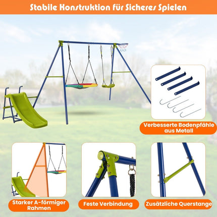 4-in-1-Schaukel für 3-12-Jährige. Robustes Metallspielgerät mit Rutsche