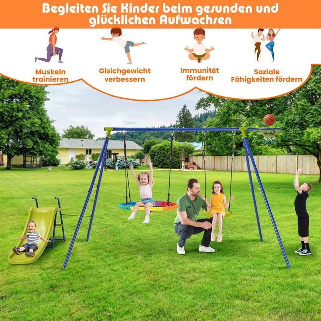 4-in-1-Schaukel für 3-12-Jährige. Robustes Metallspielgerät mit Rutsche