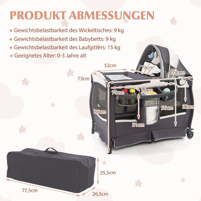 4 in 1 travel cot with mattress folding side bed with adjustable canopy flowers