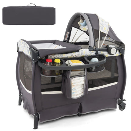 4 in 1 travel cot with mattress folding side bed with adjustable canopy leaves