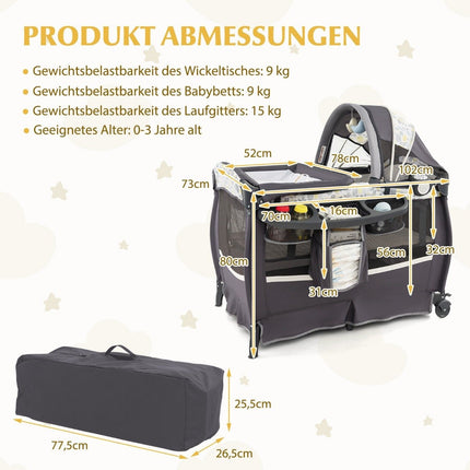 4 in 1 travel cot with mattress folding side bed with adjustable canopy leaves
