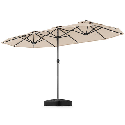 4 m Double-Sided Patio Umbrella, Solar LEDs, Base, Beige