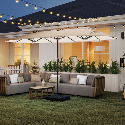 4 m Double-Sided Patio Umbrella, Solar LEDs, Base, Beige