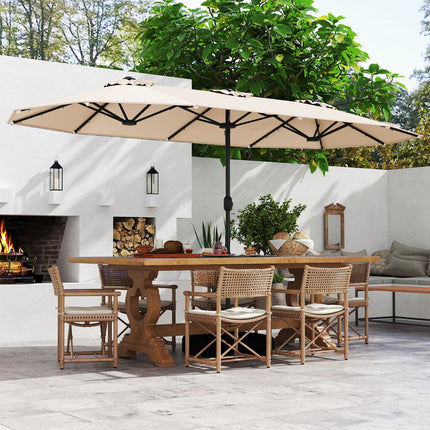4 m Double-Sided Patio Umbrella, Solar LEDs, Base, Beige