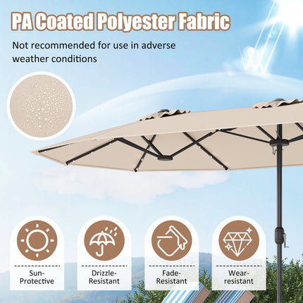 4 m Double-Sided Patio Umbrella, Solar LEDs, Base, Beige