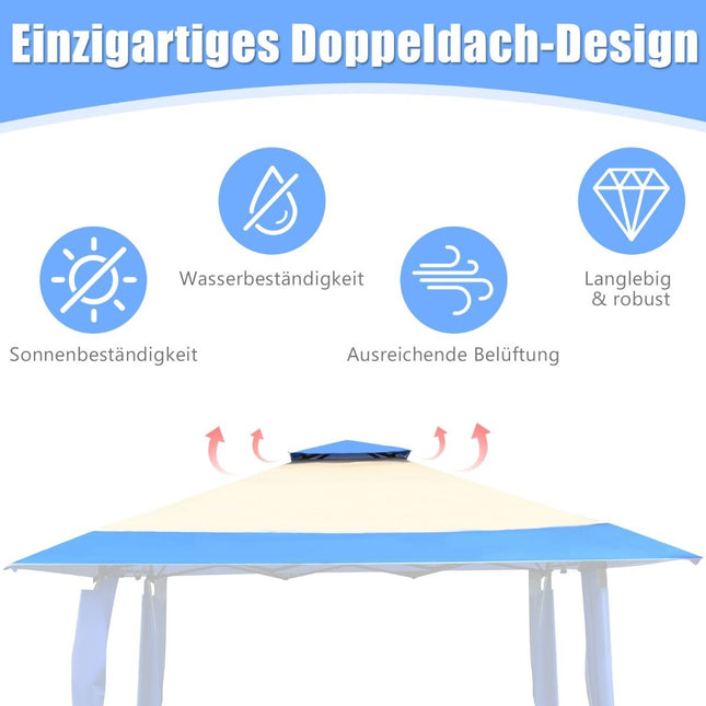 4 m x 4 m großes Eventzelt Schattenspender mit 2-stöckigem Dach blau