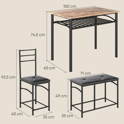 Dining room set, table with 2 chairs & bench, space saving