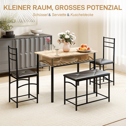 Dining room set, table with 2 chairs & bench, space saving