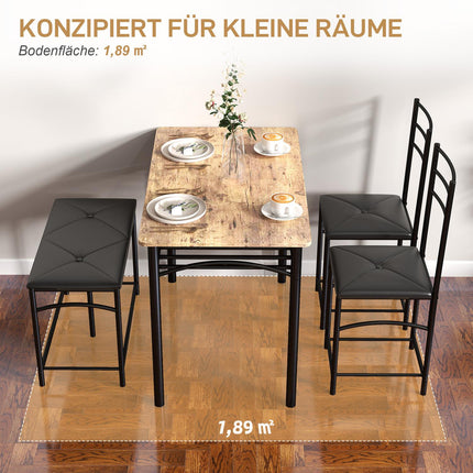 Dining room set, table with 2 chairs & bench, space saving