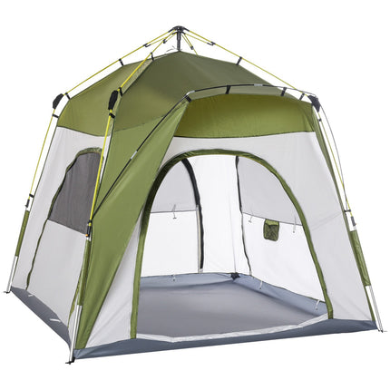 4-Personen-Zelt, leichter Aufbau, wetterfest, grün-grau
