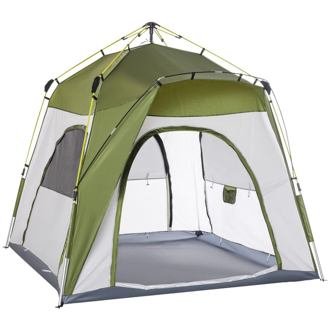 4-Personen-Zelt, leichter Aufbau, wetterfest, grün-grau